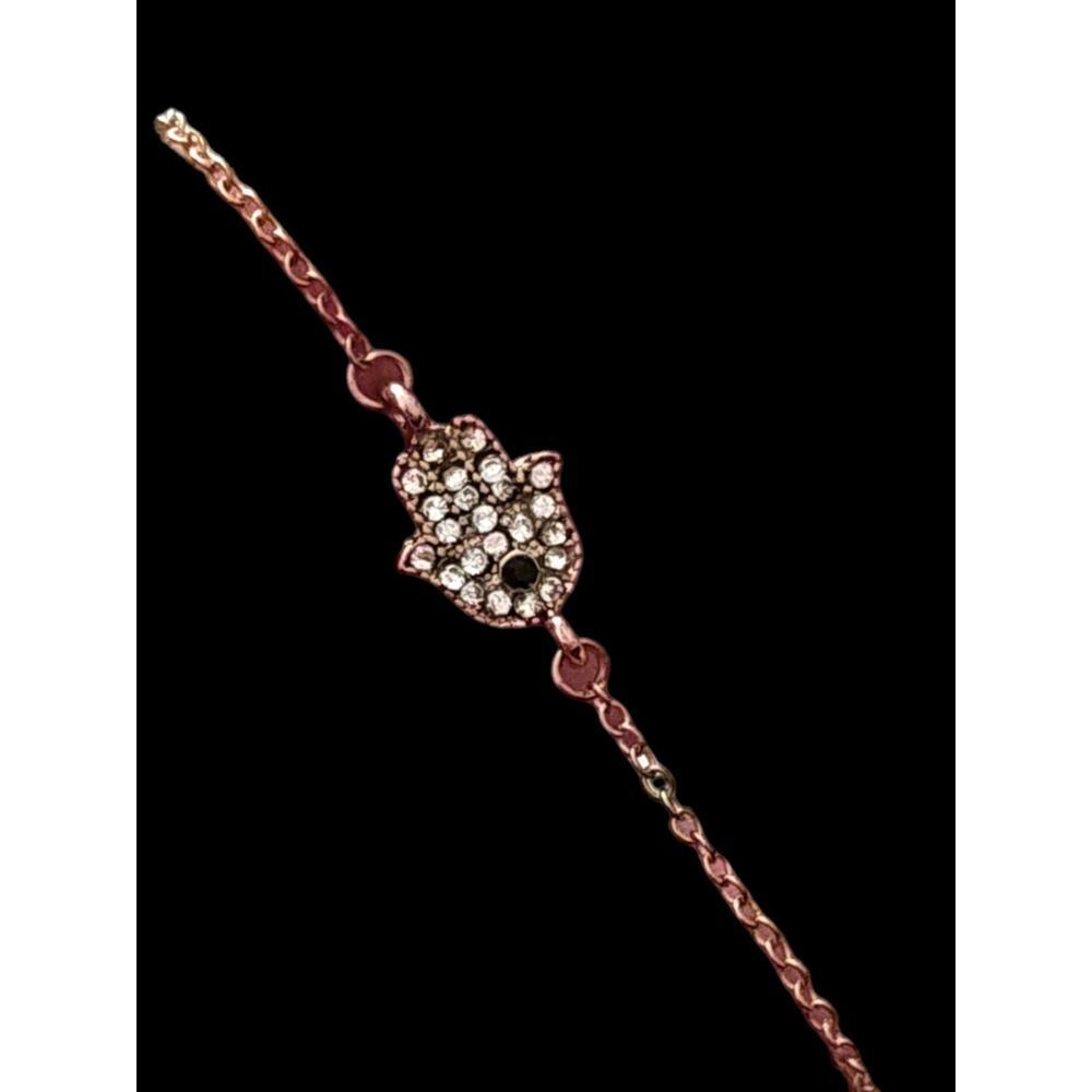 925 Sterling Silver White CZ Hamsa Evil Eye Link Chain Bracelet